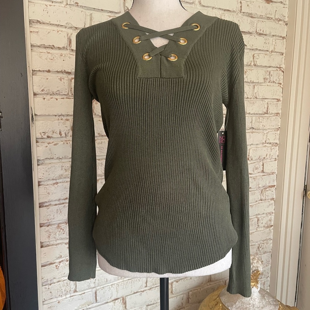 Olive Green Lace-Up Sweater